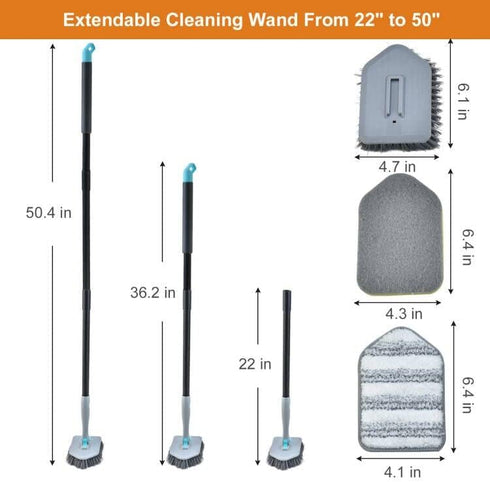 Shower Cleaning Brush with Long Handle, 3 in 1 Tub and Tile Scrubber with 50.4'' Extendable Handle for Bathroom