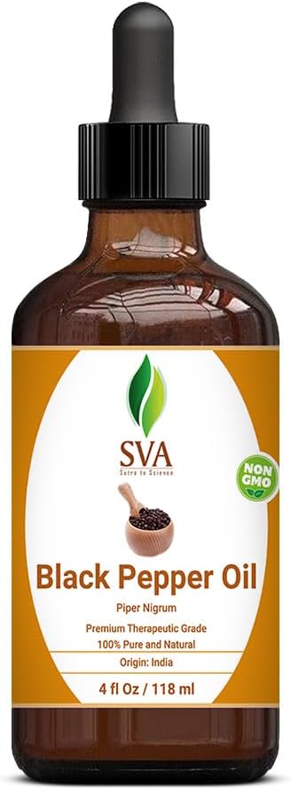 SVA Black Pepper Oil 4oz (118 ml) Premium Essential Oil With Dropper For Diffuser, Aromatherapy, Skin Care, Hair Care & Massage