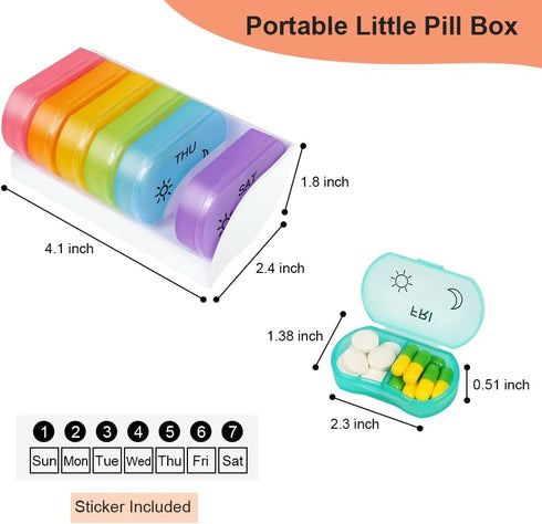 HRX Package Little Daily Pill Box Case AM PM for 7 Days, Cute Drug Organizer Container for Small Pocket Purse Pills