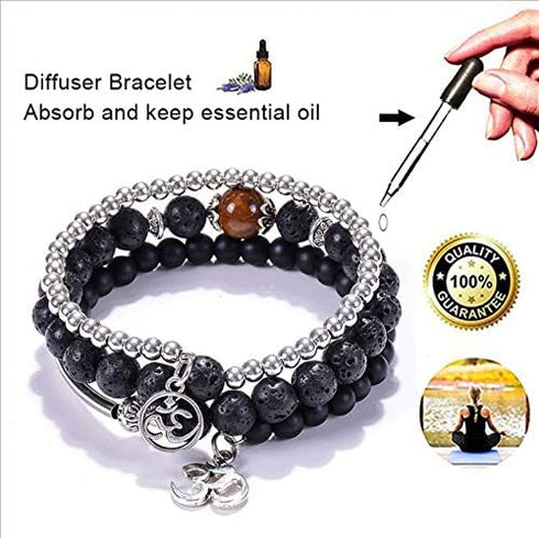 Set Wild Essentials Triple Band Namaste Lava Stone Essential Oil Diffuser Wrap Bracelet, Adjustable, Aromatherapy