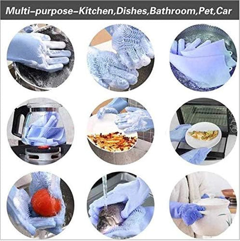 Silicone Dishwashing Gloves, Pet Grooming Rubber Scrubbing Gloves for Housework, Cars, Dogs