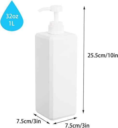 Pump Bottle, Refillable Plastic Empty Lotion Dispenser for Bathroom Shampoo and Body Wash, 32oz/1L White, 2 Pack