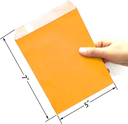 AZOWA 100 CT Small Paper Treat Sacks, Orange Candy Buffet Bags for Party, 5 x 7 Inches