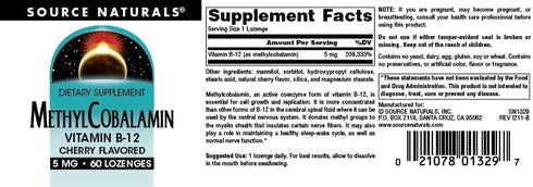 Source Naturals Methylcobalamin Vitamin B-12 5mg, Cherry Flavored - 60 Lozenges