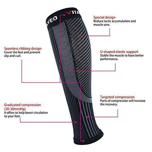 Vital Salveo Recovery Calf Compression Sleeves Fit for Cycling Running Travel Pregnancy Nurses Calf Pain Relief (1Pair)