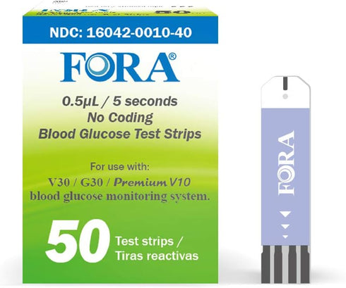 FORA V30 G30 Premium V10 Blood Glucose Test Strips - 50count, Precise Blood Sugar Measurement for Diabetes and Your Diabetic Diet