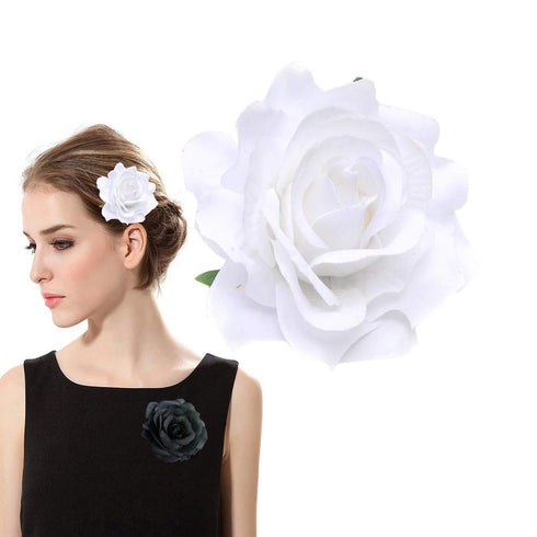 White Rose Flower Hair Clips, Flower Brooch Pin Up, Mexican Flamenco Dancer Fabric Flowers, Headwear Barrette for Women
