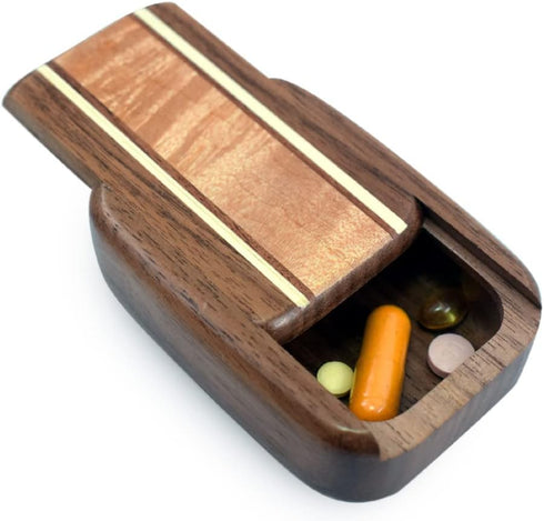 Pocket-Sized Pill Organizer - Standard Walnut Wood with Burl Maple Inlay