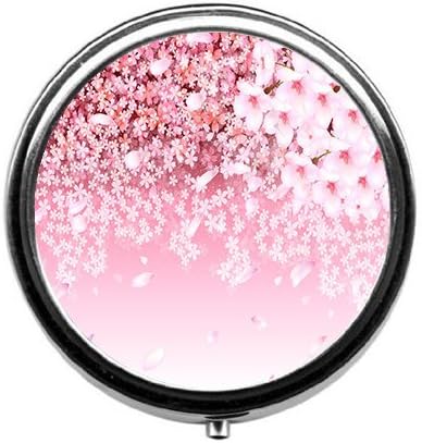 Cherry Blossom Background Cute Round Pill Box - Three-Compartment Pill Case