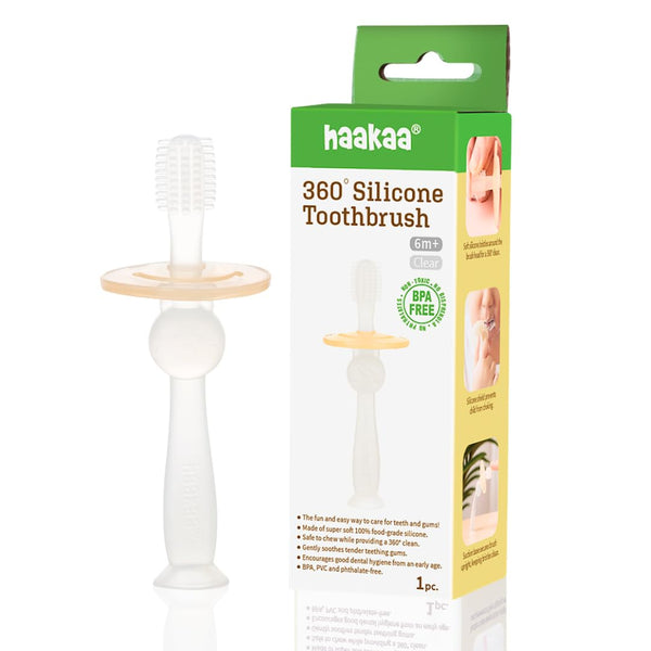 Haakaa 360° Silicone Baby Toothbrush – 100% Soft Food Grade Silicone, BPA-Free, Safe for Babies 6 Months+