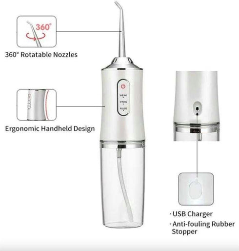 Dental Flosser Water Jet Oral Irrigator, Portable Rechargeable, Multiple Pressure Modes for Teeth and Braces