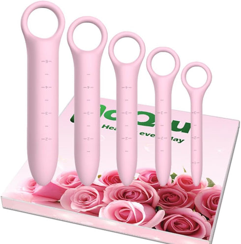 QoQiu Silicone Dilators for Pelvic Floor for Women with Fine Scales, 5-Pack Pink