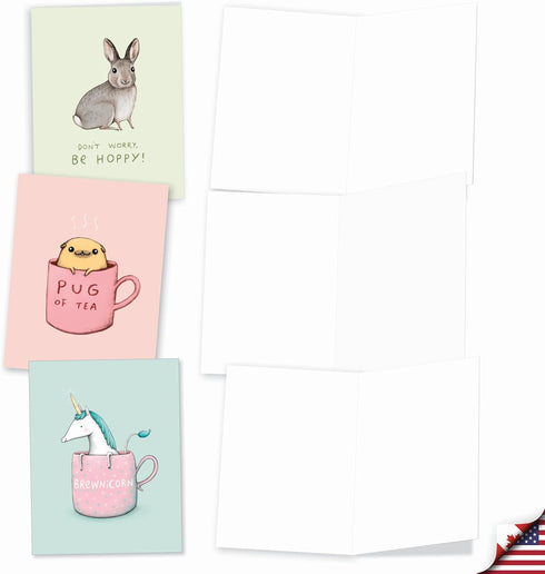 The Best Card Company - 20 Note Cards Blank Assortment, 4 x 5.12 Inch, 10 Designs, 2 Each - Punimals AM3366OCB-B2x10-NB