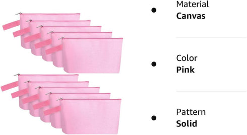 10 Pieces Pink Cotton Canvas Makeup Bag with Bottom and Strap, Multi-Purpose Cosmetic Bag with Zipper Travel Pouch