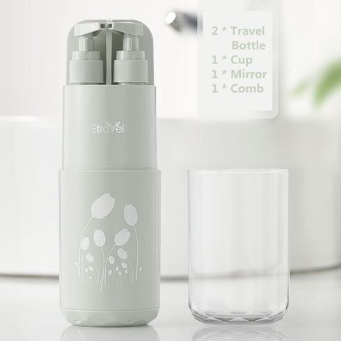 Travel Toothbrush Cup, Portable Travel Cases, 2 x 45 ml Pump Bottle Soap Dispenser, Mirror, Comb for Business Camping