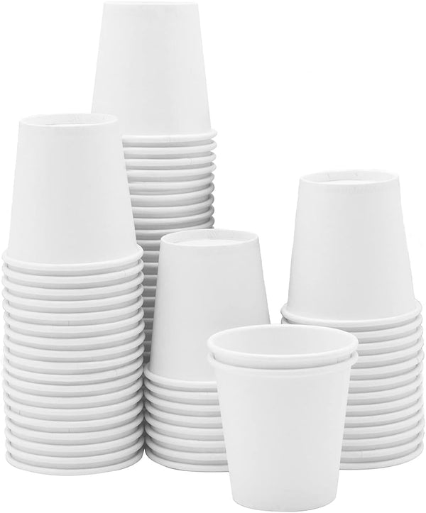 GUSTO 100 Count White Small Paper Cups, 3 oz. Disposable Mini Bathroom Mouthwash Cups - Eco-Friendly and Versatile