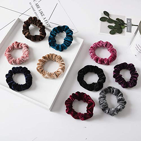 Small Funtopia 24 Pcs Velvet Scrunchies, Colorful Hair Ties for Thick and Thin Hair, Soft Mini Elastic Ponytail Holders