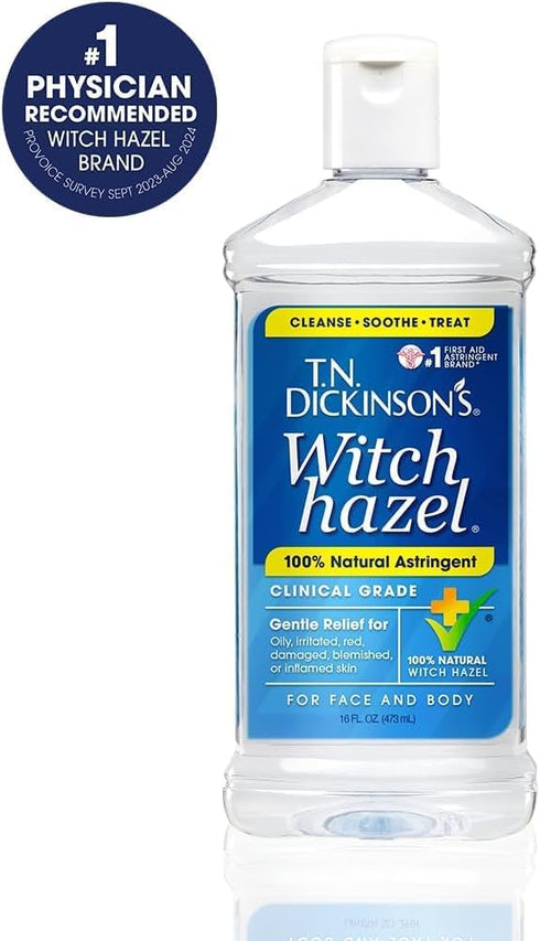 T.N. Dickinson's 100% Natural Witch Hazel Astringent | Pure, Fragrance Free | Cleanses & Soothes Skin | 8 Fl Oz