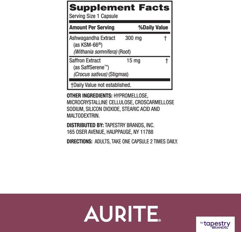Saffron Ashwagandha Supplement for Stress Management, Mood Support, Long-Term Memory - 60 Count, Vegetarian Friendly