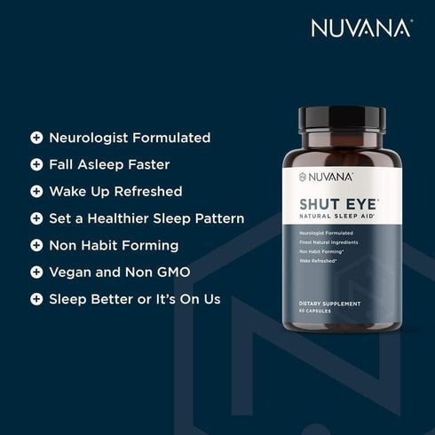 Shut Eye Natural Sleep Aid Supplement for Adults with 5mg Melatonin, 60 Capsules