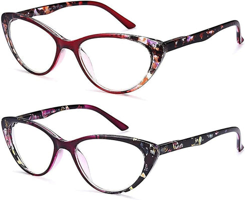 EYEURL Cat Eye Reading Glasses for Women - Set of 2 Blue Light Blocking Computer Readers +1.5 Quality Frame