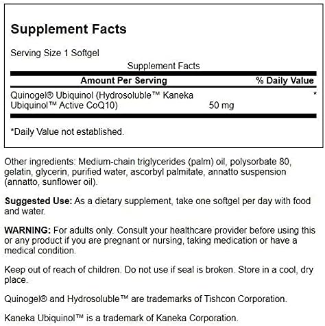 Swanson Quinogel (Hydrosoluble Ubiquinol Coq10) 50 Milligrams 30 Sgels