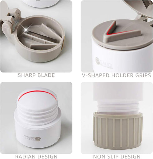 Pill Cutter Grinder Splitter, Multifunction 4 in 1 Portable Round Tablet Pill Pulverizer, Daily Travel Pill Organizer