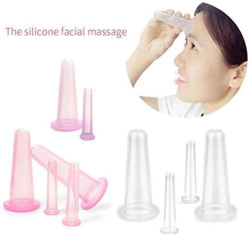 Yxinjy 4Pcs Set Pink Mini Massage Cupping Silicone Facial Cups Face Massager Helper Skin Care Massage Tools Neck Back