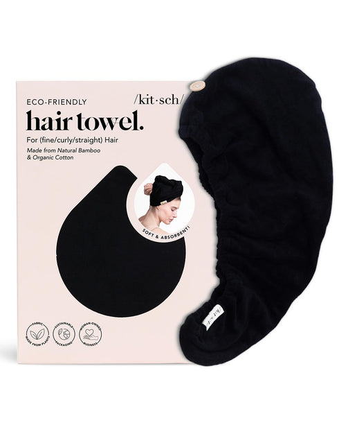 Kitsch Microfiber Hair Towel Wrap - Super Absorbent Quick Dry Towel for Long & Short Curly Hair - Black