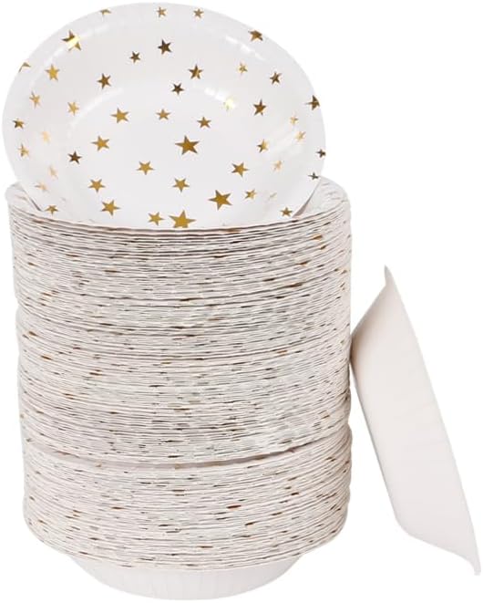 50pcs Gold Stars Disposable Paper Bowls, 20oz Large Decorative Serving Bowls for Wedding & Birthday Parties