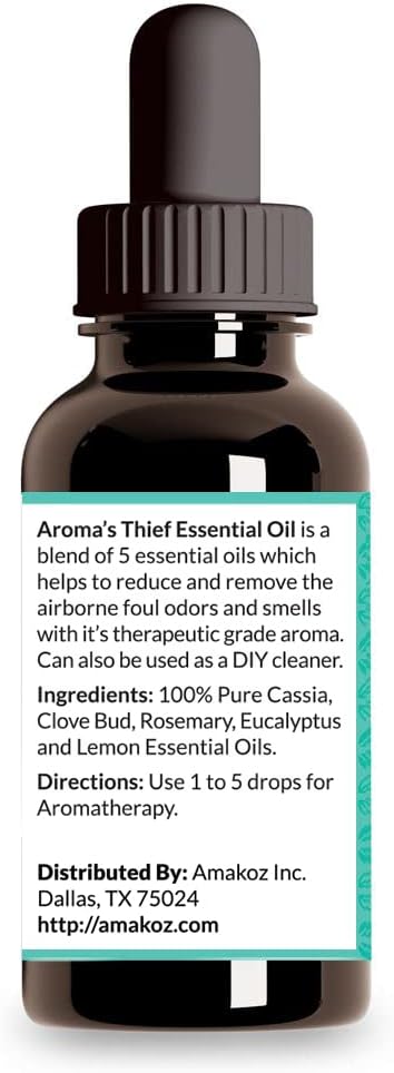 NaturoBliss Aroma's Thief Synergy Blend Essential Oils (Cassia Clove Rosemary Eucalyptus Lemon) - 1 Fl. Oz, 30ml