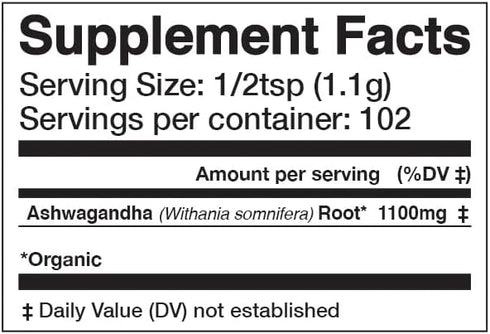 Anima Mundi Ashwagandha Powder - Organic Indian Ginseng Root Powder, Calming Herbal Supplement - 4oz / 113g