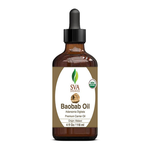 SVA Organic Baobab Seed Oil, 4 Fl Oz, 100% Natural Cold Pressed for Face, Skin, Hair Care