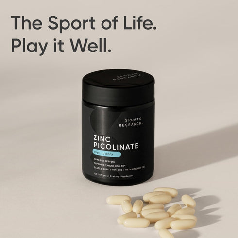 Sports Research High Potency Zinc Picolinate 50mg - 120 Liquid Softgels, Highly Absorbable Zinc Supplement