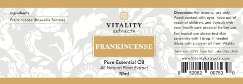 Vitality Extracts Frankincense Essential Oil - 10ml - Natural Calm & Stress Relief for Skin Care & Yoga
