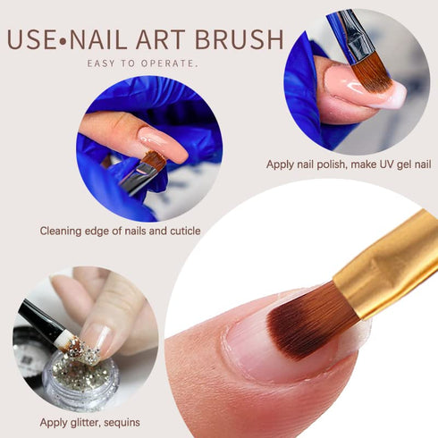 SILPECWEE 3 Pcs Oval Nail Brush Set - Rose Gold Acrylic Nail Art Brushes for Manicure