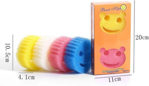Funny Scratch Dish Smiley Sponge, Remove Stain & Odor, Durable Household Kitchen Cleaning Cotton, 4PCS