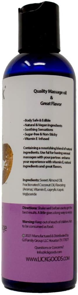 Coconut Flavored Massage Oil for Couples – Edible Massaging Lotion with Vitamin E, Sweet Almond and Coconut Oil, Non
