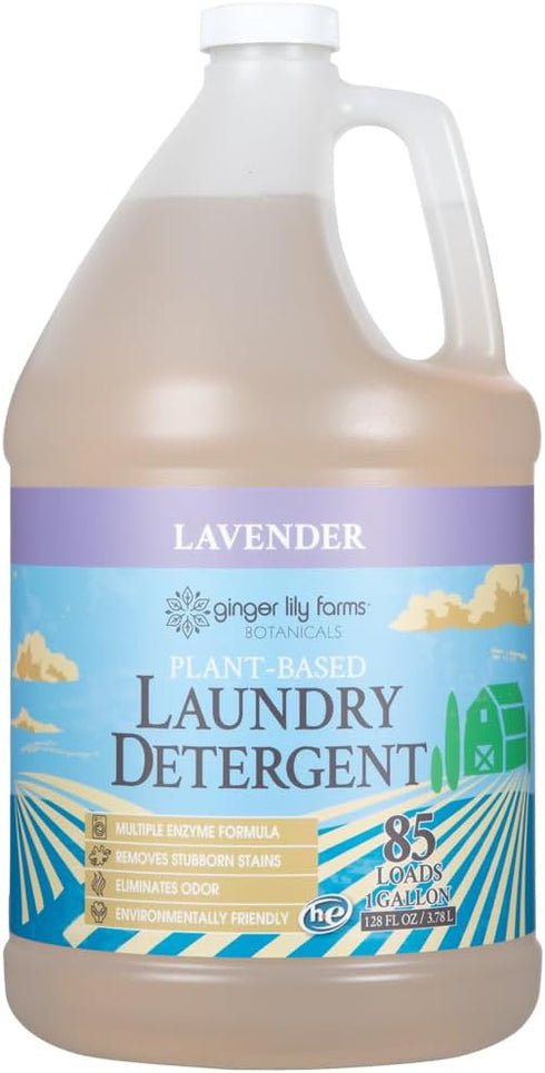 Ginger Lily Farms Botanicals Plant-Based Liquid Laundry Detergent, Lavender, 1 Gallon (128 fl. oz.), 85 Loads