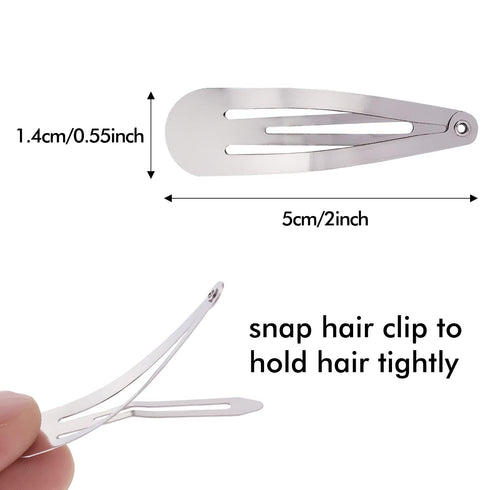 Lawie 100 Pack Snap Hair Clips - 2" Silver Metal Barrettes for Women and Girls, DIY Crafts Accessories