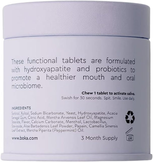 Boka Travel Size Mouthwash Tablets, Hydroxyapatite, Fluoride/Alcohol Free, Eco-Friendly, 90 Pack for Fresh Breath