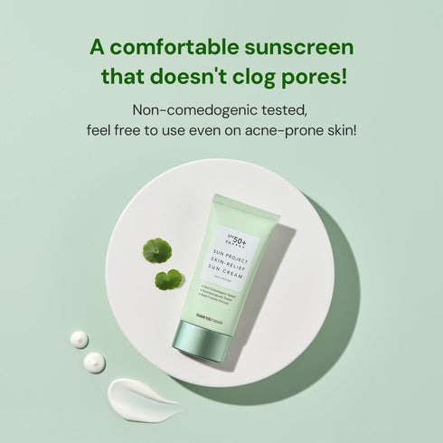 THANKYOU FARMER Sun Project Relief Sun Cream SPF50+ PA++++ (50ml) - Travel Size Reef Safe Sunscreen with Centella