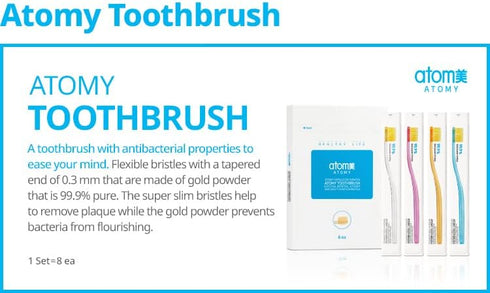 Korean Toothbrush for Sensitive Gums, Super Slim Gold Bristles, Pack of 8