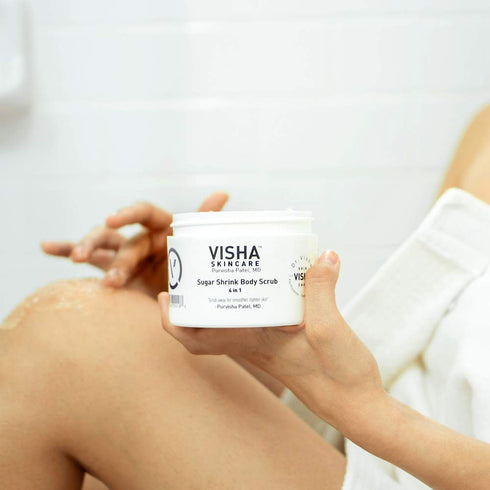 Visha Skincare 4 in 1 Sugar Shrink Body Scrub, 10 oz - Multi-tasking Exfoliating Scrub for Smooth and Soft Skin