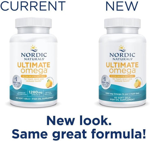 Nordic Naturals Ultimate Omega, 60 Soft Gels - 1280 mg Omega-3, High-Potency Fish Oil for Brain & Heart