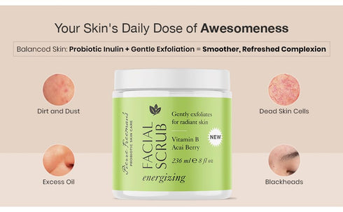 Pierre Freeman's Energizing Facial Scrub - 8 oz - with Vitamin B and Açaí Berry for Refreshing Skin