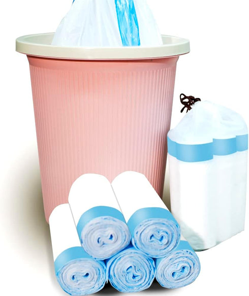 3.2 Gallon Trash Bags, 100 Pcs Bathroom Garbage Bags, Blue Strap Kitchen Bags (White) With Drawstring