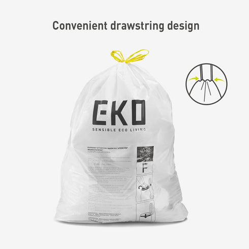 EKO Easy-Dispense Roll of 60 Count Extra-Strong Drawstring Kitchen Trash Bags, 13 Gallon Garbage Bags