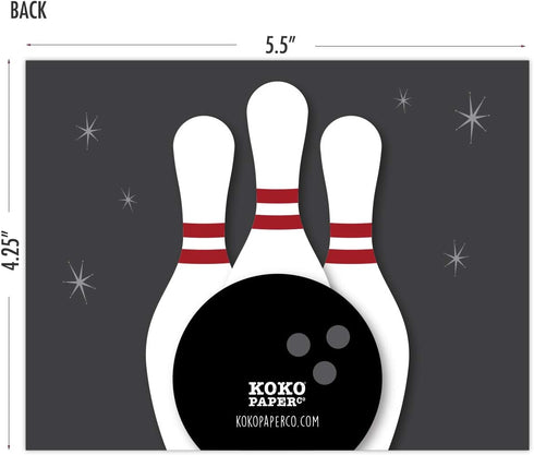 Set 25 5.5 4.25 A2 Koko Paper Co Bowling Thank You Cards. of x Green and Beige Flat Note Cards and White Envelopes.