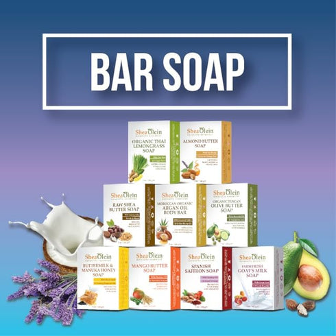 Shea Olein Organic Thai Lemongrass Bar Soap - Antibacterial & Anti Odor, Tea Tree & Ginger Root, 5 oz, 6 Bars